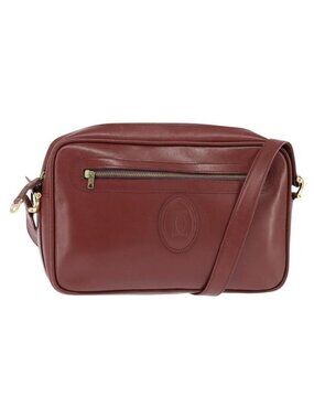 Authentic CARTIER Must Line Shoulder Bag Leather Bordeaux Gold